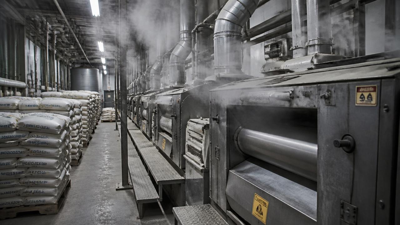 Industrial roller flour mill in a factory